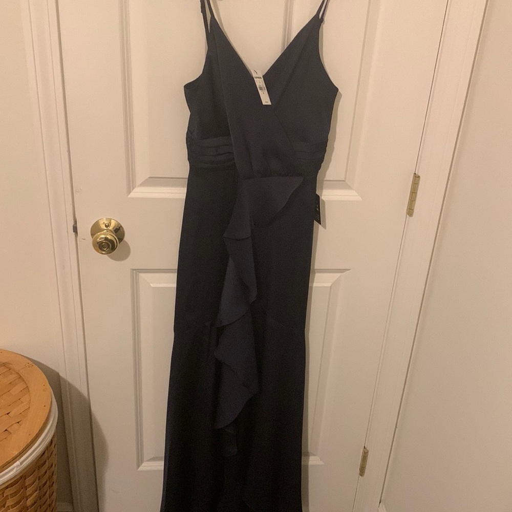 Express NWT Navy MIDI Dress with Ruffle (XS)
